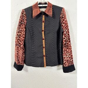 Taylor G Top Women M Black Leopard Print Velvet Trim Y2K